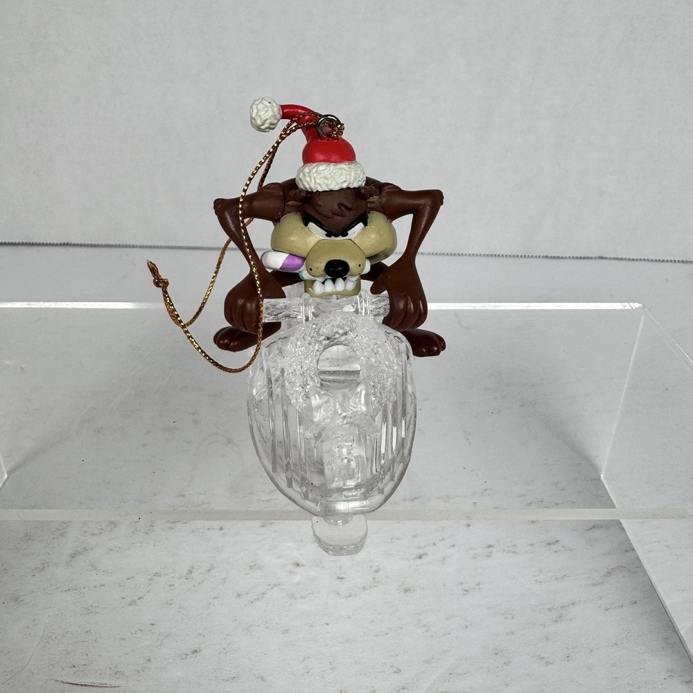 Vintage 1997 Looney Tunes Taz Tasmanian Devil Snowmobile Christmas Ornament